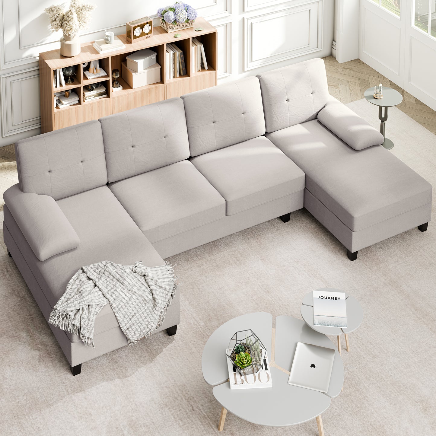 Walsunny U-Shaped Sectional Sofa Couch, 4 Seat U Shaped Oversized Clearance Sofa Set with Double Chaise for Living Room