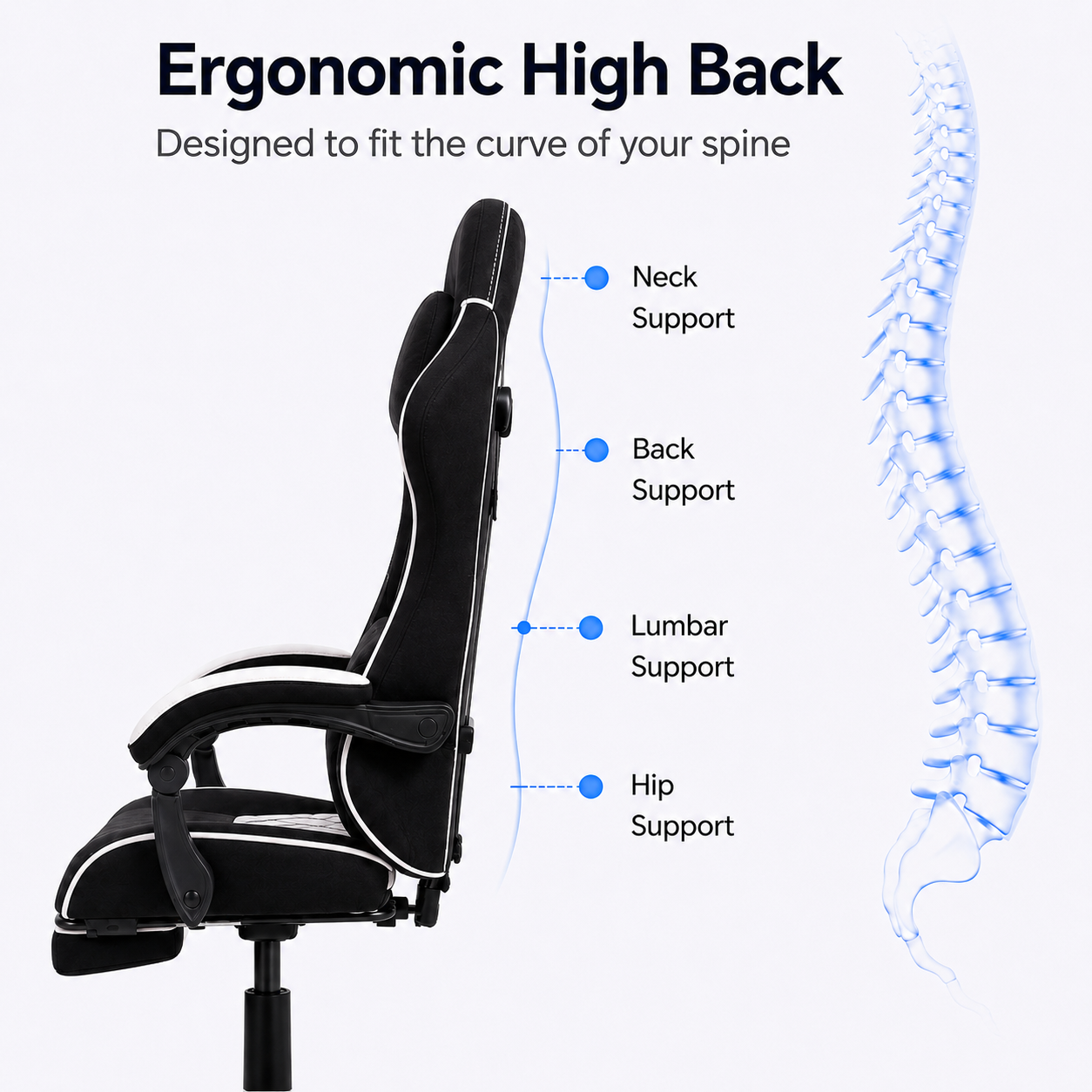Walsunny Ergonomic Gaming Chair with Massage Lumbar Support, High-Back Office Chair with Breathable Fabric and Adjustable Neck Pillow & Footrest, Reclining Gaming Chair
