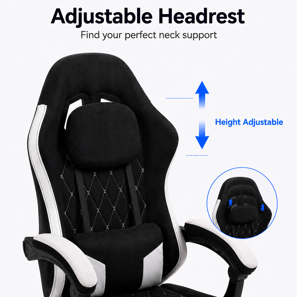 Walsunny Ergonomic Gaming Chair with Massage Lumbar Support, High-Back Office Chair with Breathable Fabric and Adjustable Neck Pillow & Footrest, Reclining Gaming Chair