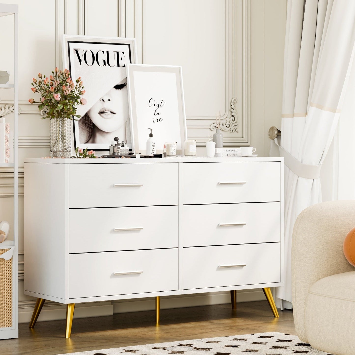 Walsunny 9 Drawer Double Dresser Black Wooden Wide Chest of Drawers with Metal Handles Storage Organizer Dresser Nursery Dresser for Living Room Hallway