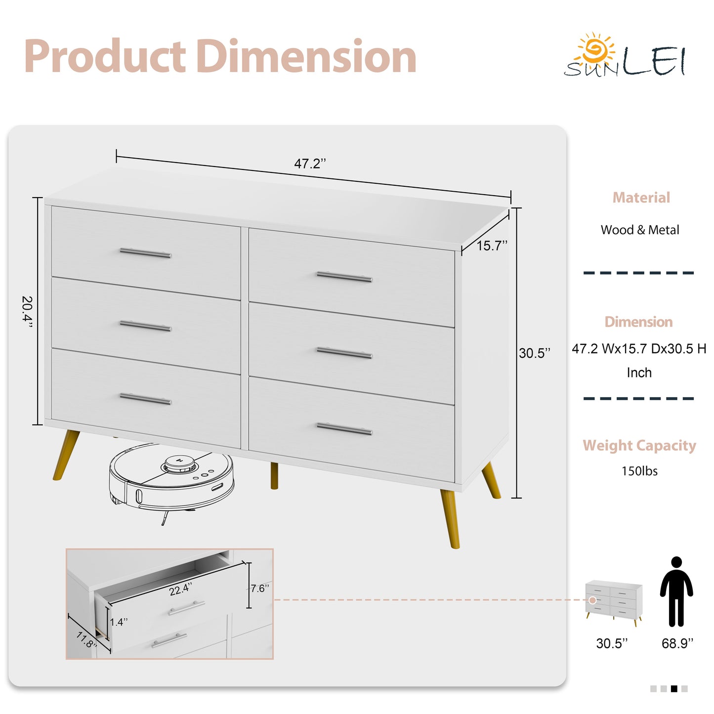Walsunny 9 Drawer Double Dresser Black Wooden Wide Chest of Drawers with Metal Handles Storage Organizer Dresser Nursery Dresser for Living Room Hallway