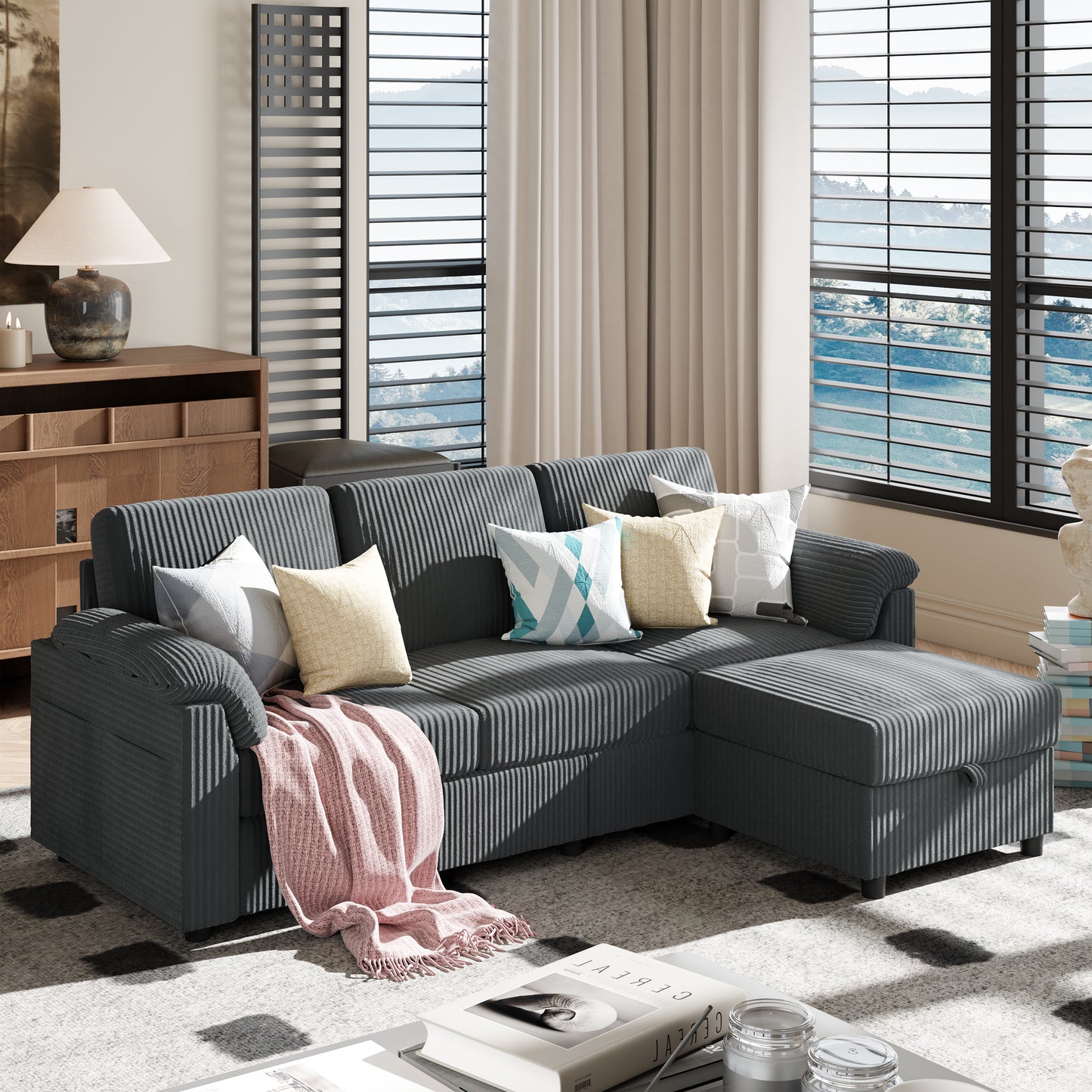 Walsunny 3 Seat L-Shaped 79" Convertible Sectional Sofa Couch  with Removable Pillows
