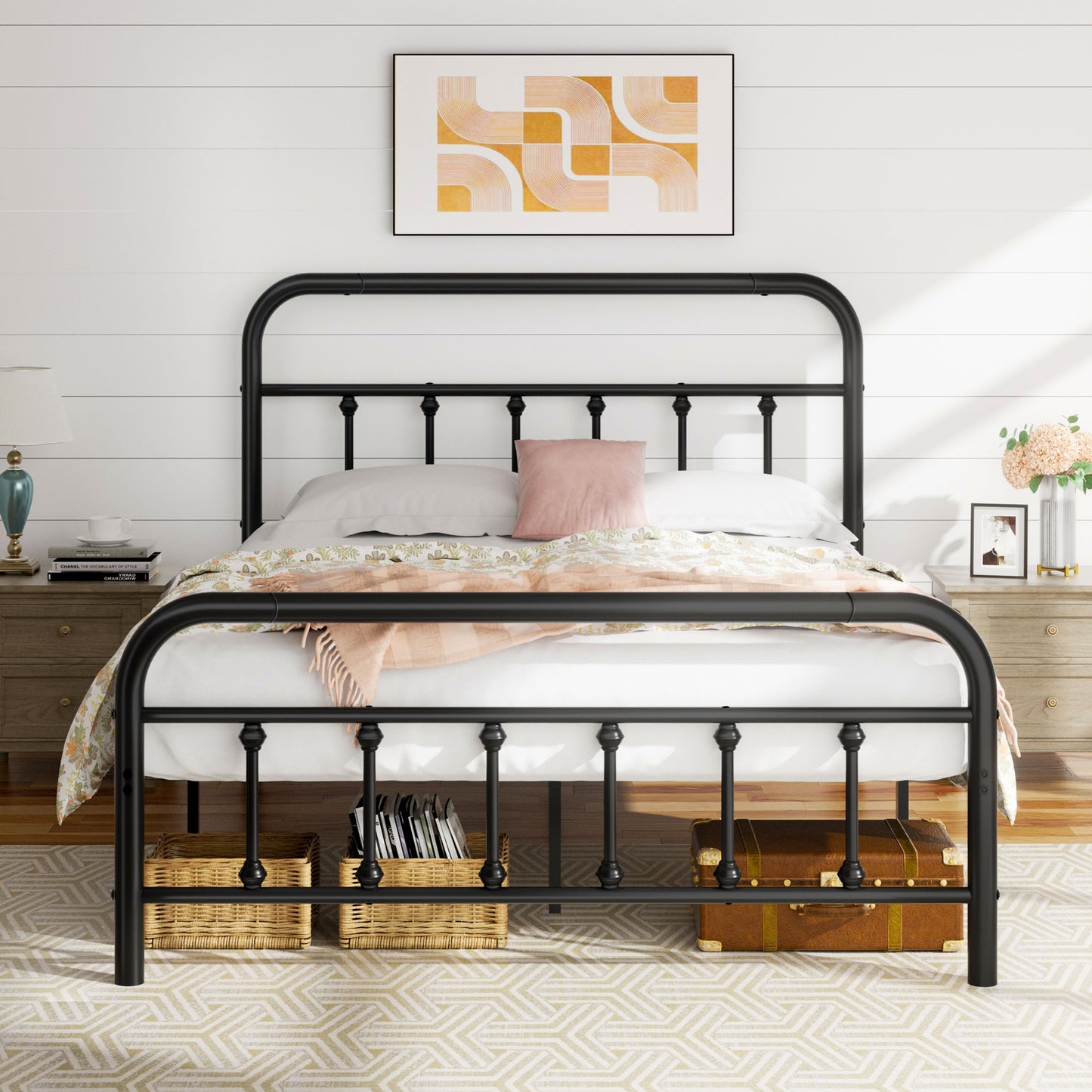 Walsunny Metal Platform Bed Frame with Headboard and Footboard, No Box Spring Needed, Easy Assembly Anti-Slip Support, Storage Space Under the Bed