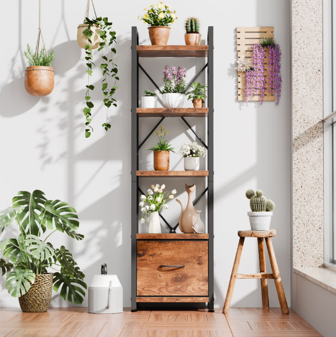 Walsunny Ladder Bookshelf Organizer, Solid Rubberwood Frame, Espresso Finish