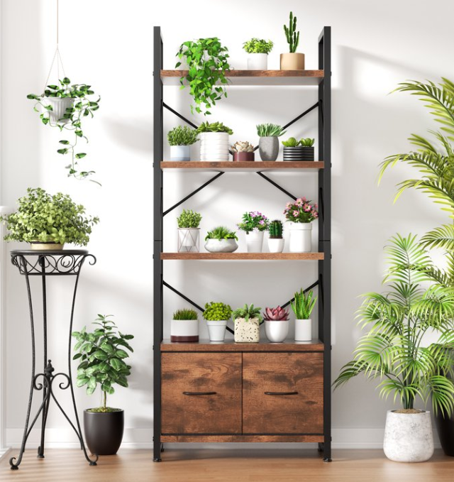 Walsunny Ladder Bookshelf Organizer, Solid Rubberwood Frame, Espresso Finish