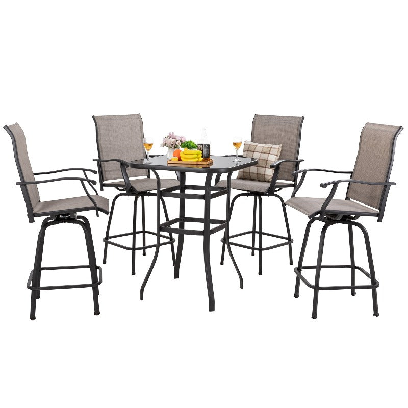 Walsunny Patio Furniture Outdoor All-Weather Texilene Swivel High Bar Stools Set