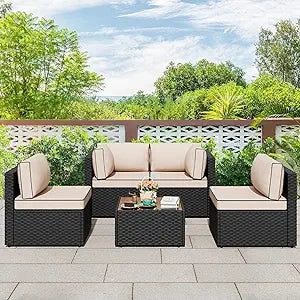 Walsunny Patio Furniture 5 Pieces Outdoor Sectional Sofas