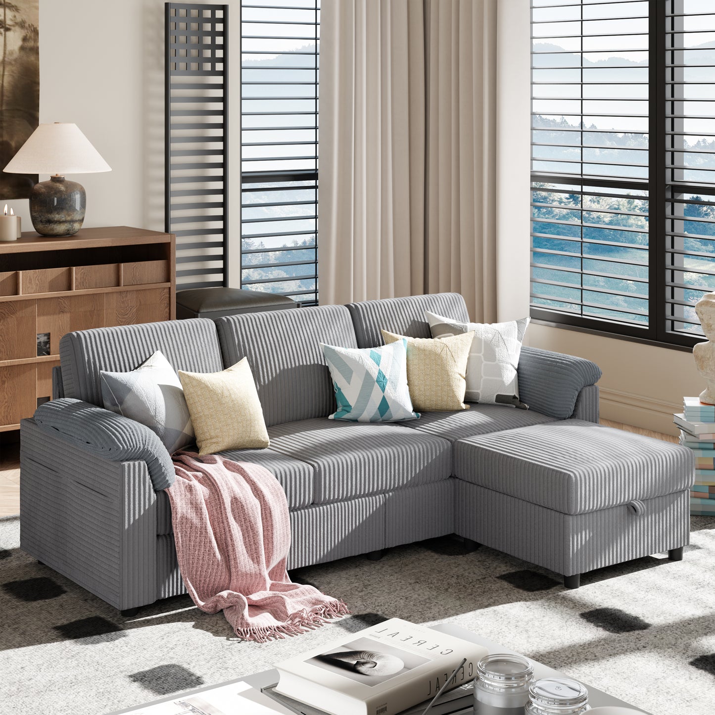 Walsunny 3 Seat L-Shaped 79" Convertible Sectional Sofa Couch  with Removable Pillows