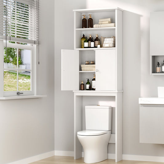 Walsunny Over The Toilet Storage Cabinet,Bathroom Adjustable Shelf Organizer with Open Bottom Bar and Anti-Tip Device White