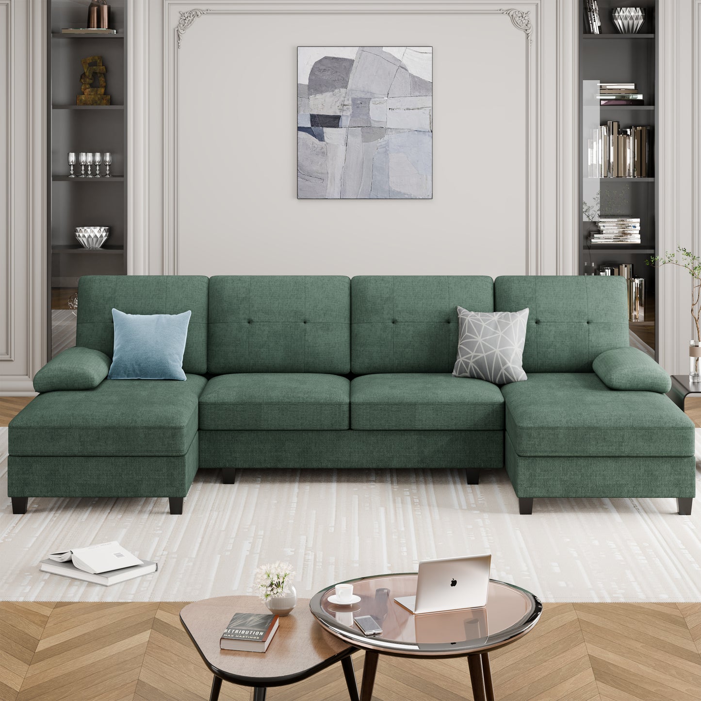 Walsunny 106'' 4-Seat U Shaped Modern Sectional Sofa with  Double Chaises