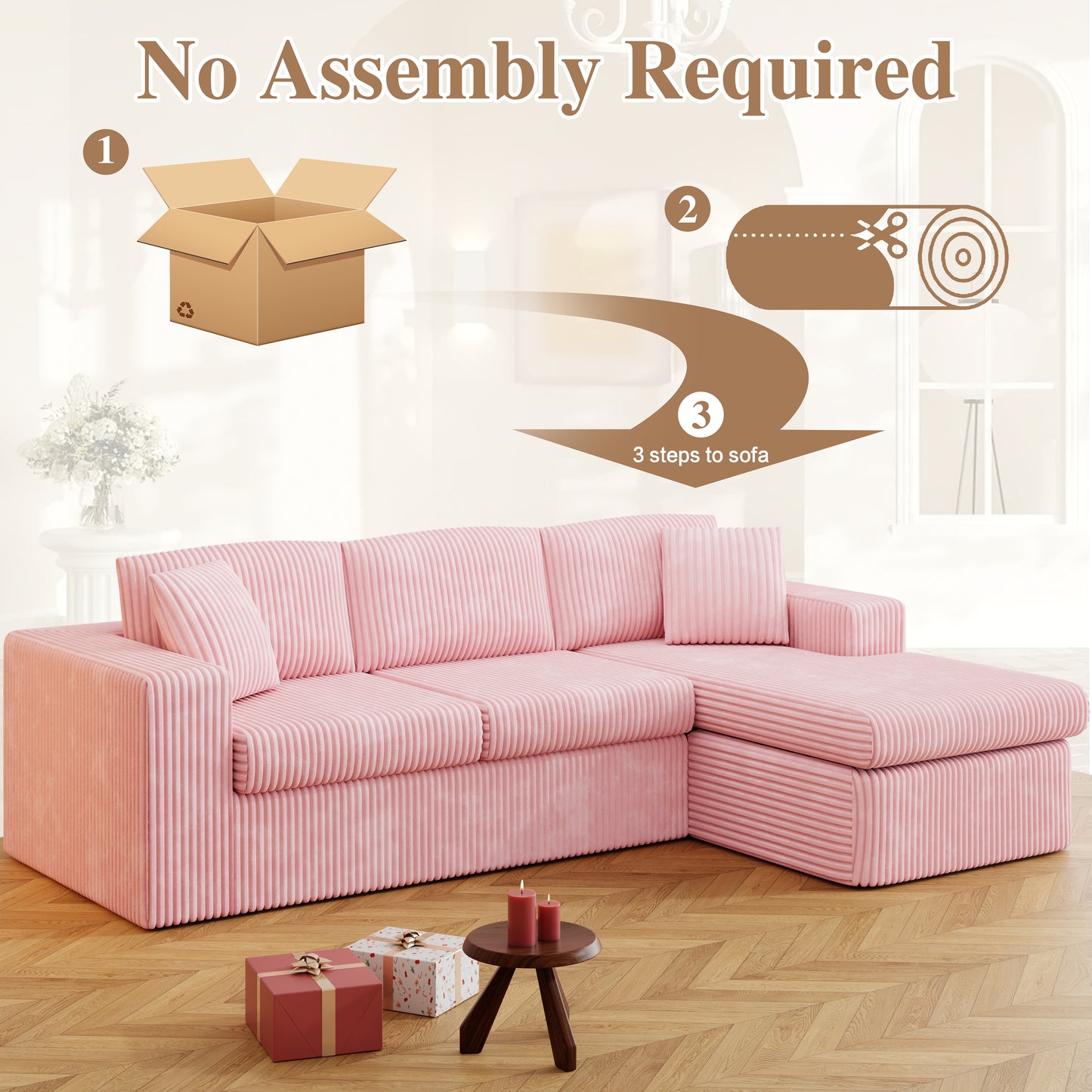 Walsunny 105" Boneless Couches for Living Room Modular Sectional Sofa L-Shape Couch with Oversized Chaise, Cloud Couch Deep Seat Memory Foam Upholstered for Bedroom, Plush Corduroy Fabric
