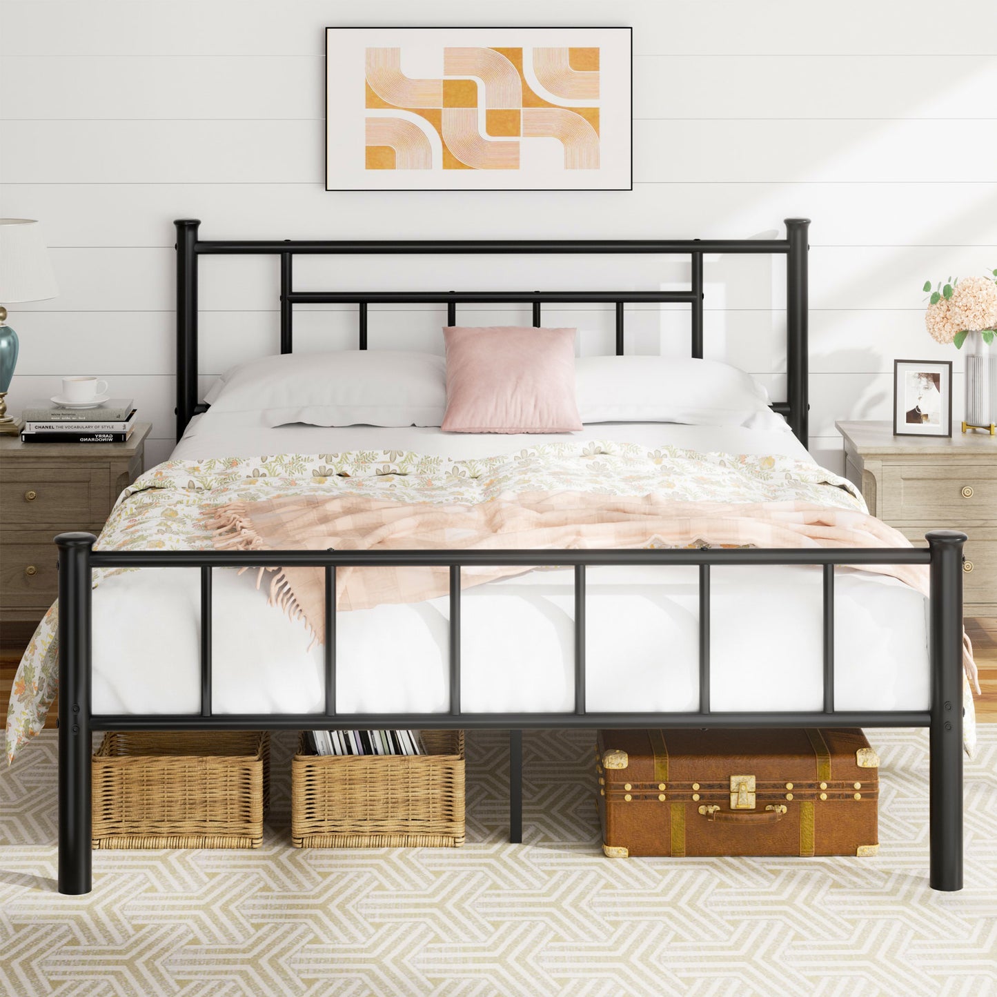 Walsunny Metal Platform Bed Frame with Headboard and Footboard, No Box Spring Needed, Easy Assembly Anti-Slip Support, Storage Space Under the Bed
