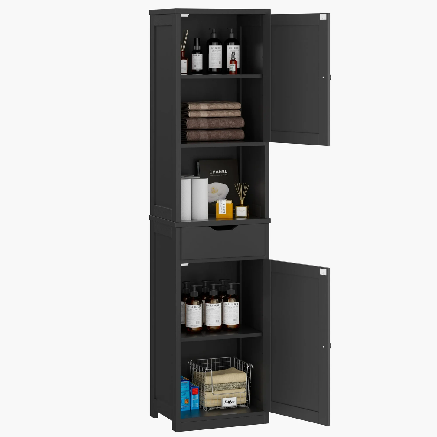 Walsunny Tall Kitchen Storage Pantry Cabinet, 64H Freestanding Bathroom Storage Cabinet, Narrow Cabinet with Adjustable Shelves, Open compartments for Small Spaces, Bathroom, Living Room