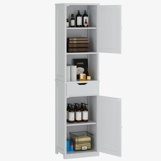 Walsunny Tall Kitchen Storage Pantry Cabinet, 64H Freestanding Bathroom Storage Cabinet, Narrow Cabinet with Adjustable Shelves, Open compartments for Small Spaces, Bathroom, Living Room