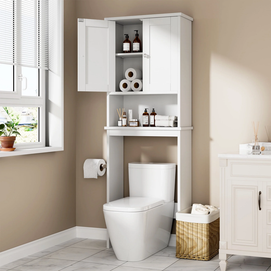 Walsunny Over The Toilet Storage Cabinet, Bathroom Shelf Organizer with Anti-Tip Device Small Freestanding Space Saver with Adjustable Shelf