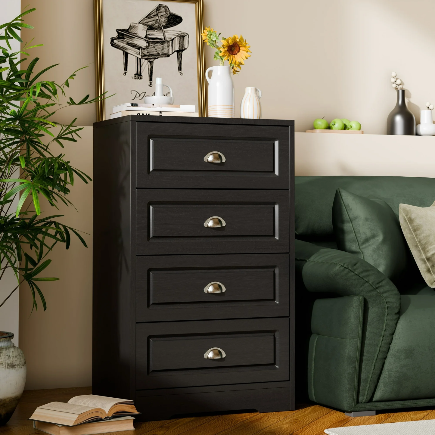 Walsunny White Vertical Dresser Modern Storage Cabinet with Handle-Drawer Chest Wood Organizer for Living Room