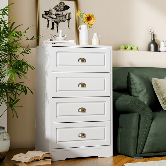 Walsunny White Vertical Dresser Modern Storage Cabinet with Handle-Drawer Chest Wood Organizer for Living Room