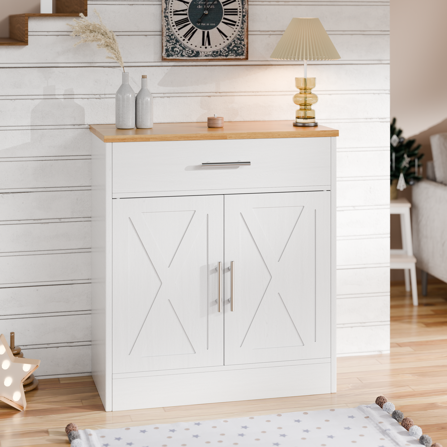 Walsunny Sideboards Buffets Table 28.3" with Drawer Storage Cabinet Adjustable Shelf Farmhouse Coffee Bar Cabinet for Kitchen Dining Room Entryway Small Places