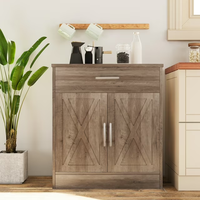 Walsunny Sideboards Buffets Table 28.3" with Drawer Storage Cabinet Adjustable Shelf Farmhouse Coffee Bar Cabinet for Kitchen Dining Room Entryway Small Places