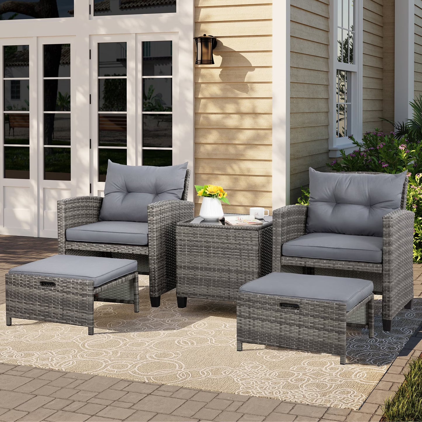 Walsunny Patio Furniture 5 Pieces Outdoor Lounge Chair, Recliner Conversation Set