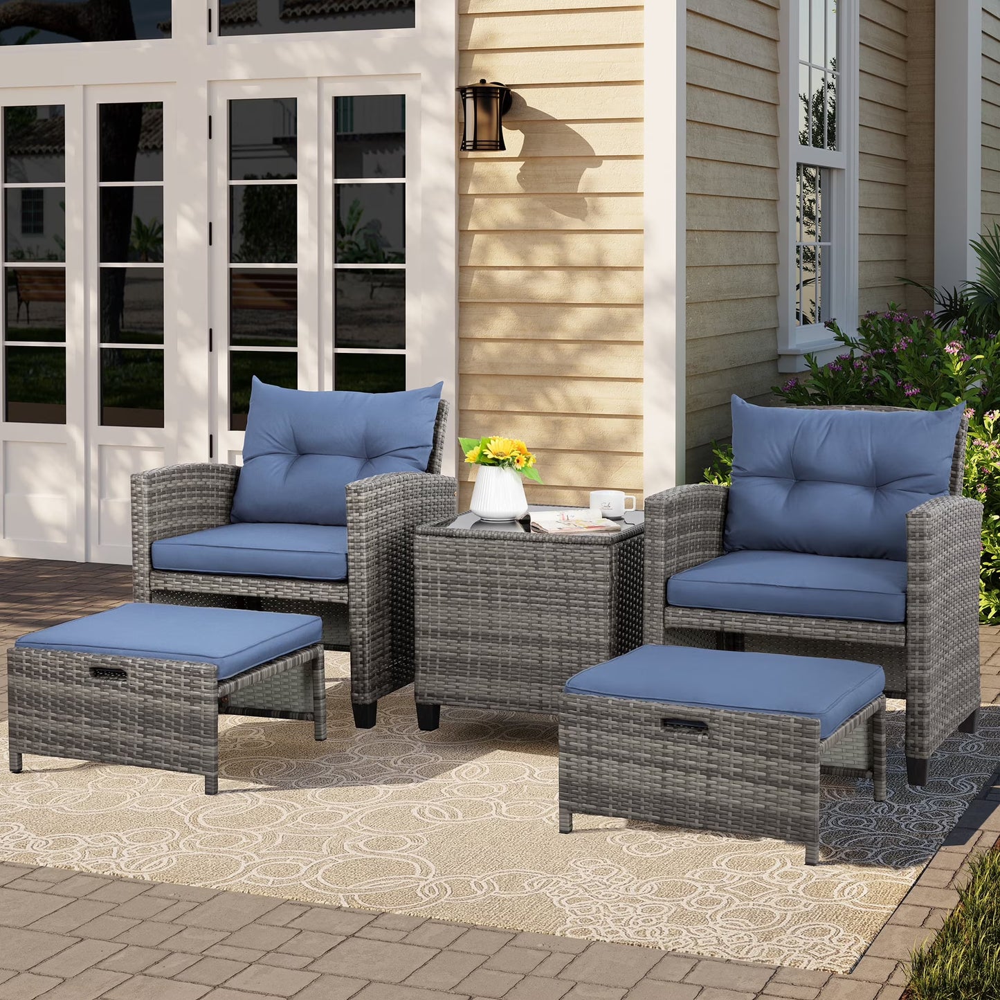 Walsunny Patio Furniture 5 Pieces Outdoor Lounge Chair, Recliner Conversation Set