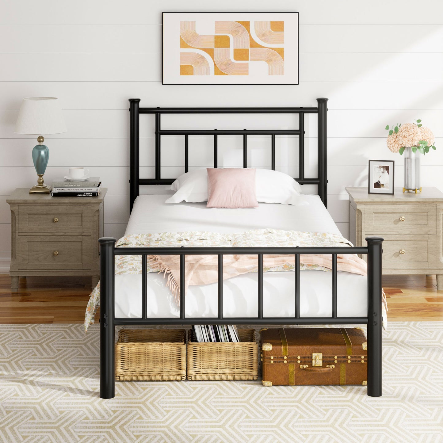 Walsunny Metal Platform Bed Frame with Headboard and Footboard, No Box Spring Needed, Easy Assembly Anti-Slip Support, Storage Space Under the Bed