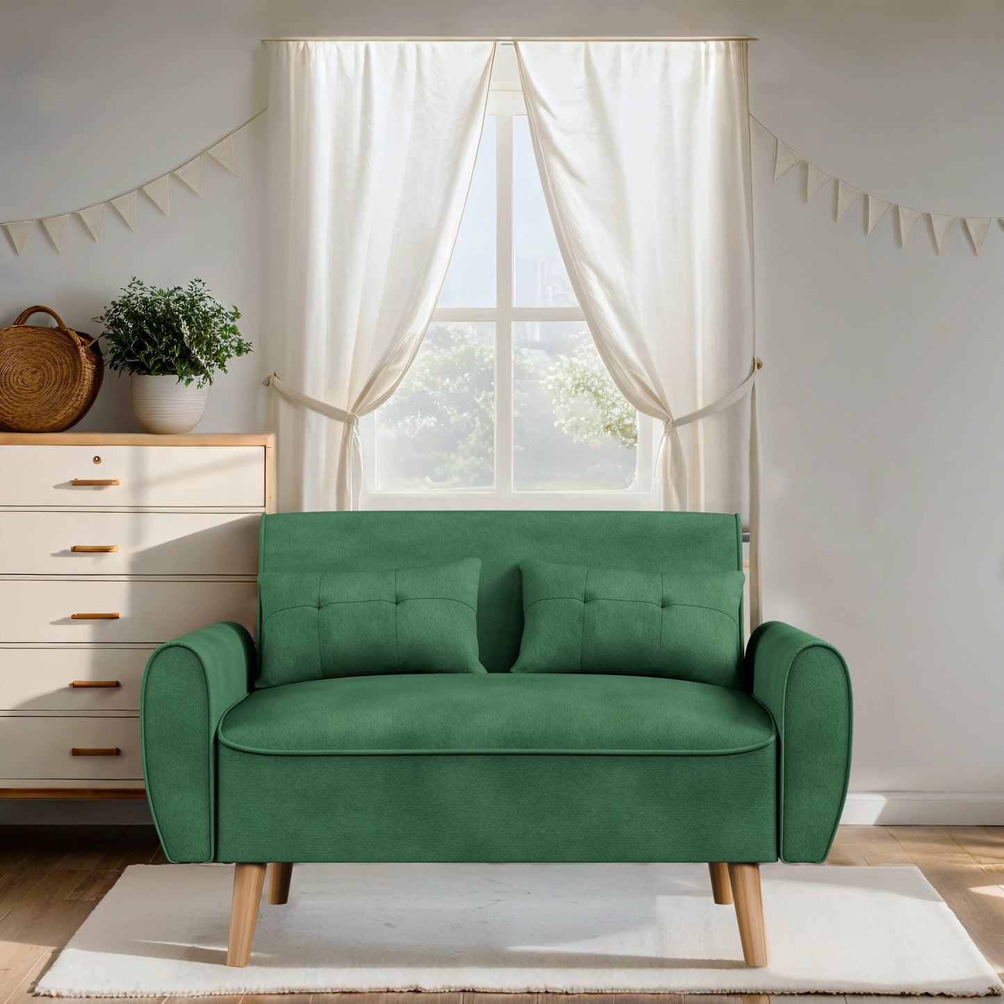 Walsunny 49" Loveseat Sofa Couch, 2-Seat Fabric Upholstered Sofa with 2 Removable Pillows, Modern Loveseat Couch, Wood Leg