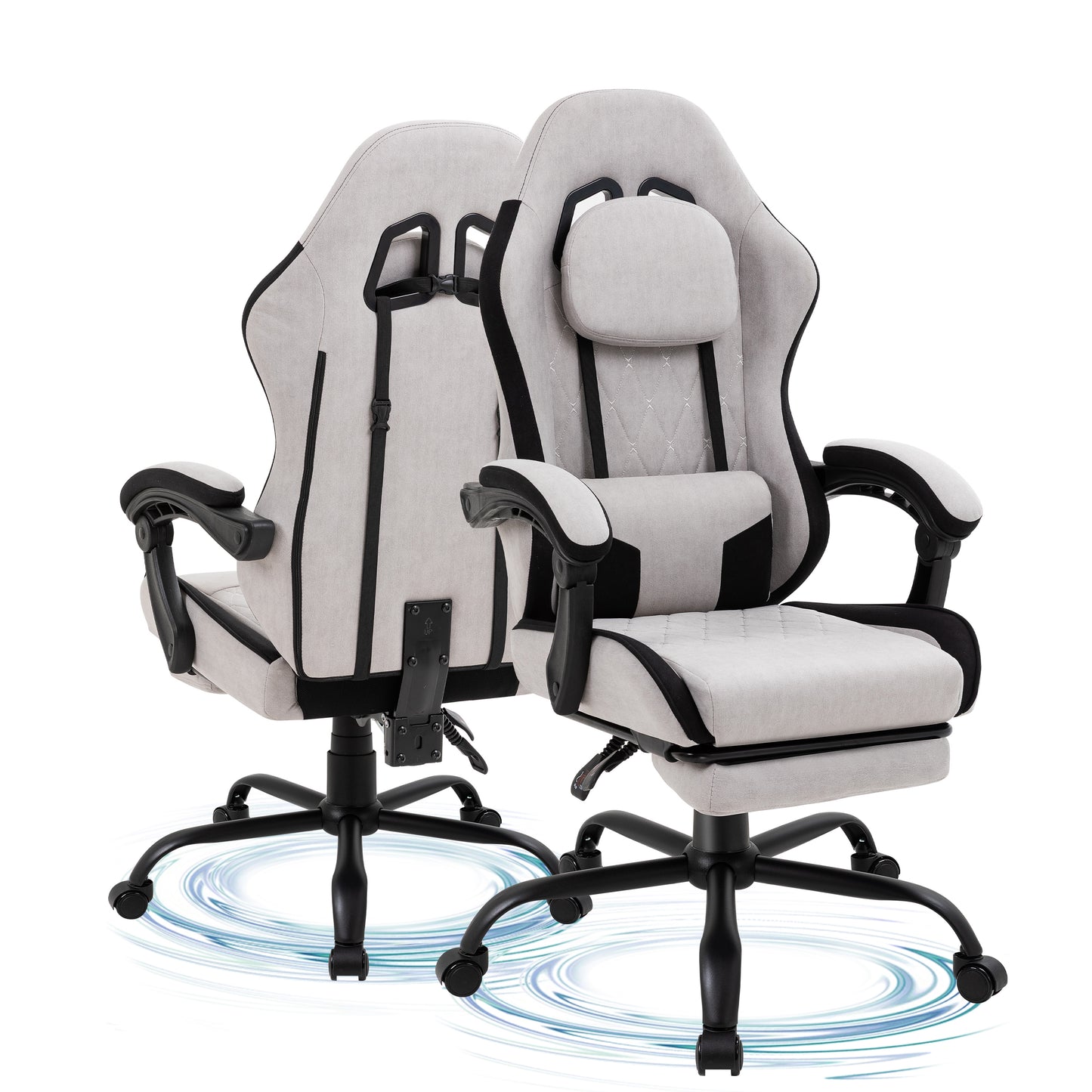 Walsunny Ergonomic Gaming Chair with Massage Lumbar Support, High-Back Office Chair with Breathable Fabric and Adjustable Neck Pillow & Footrest, Reclining Gaming Chair