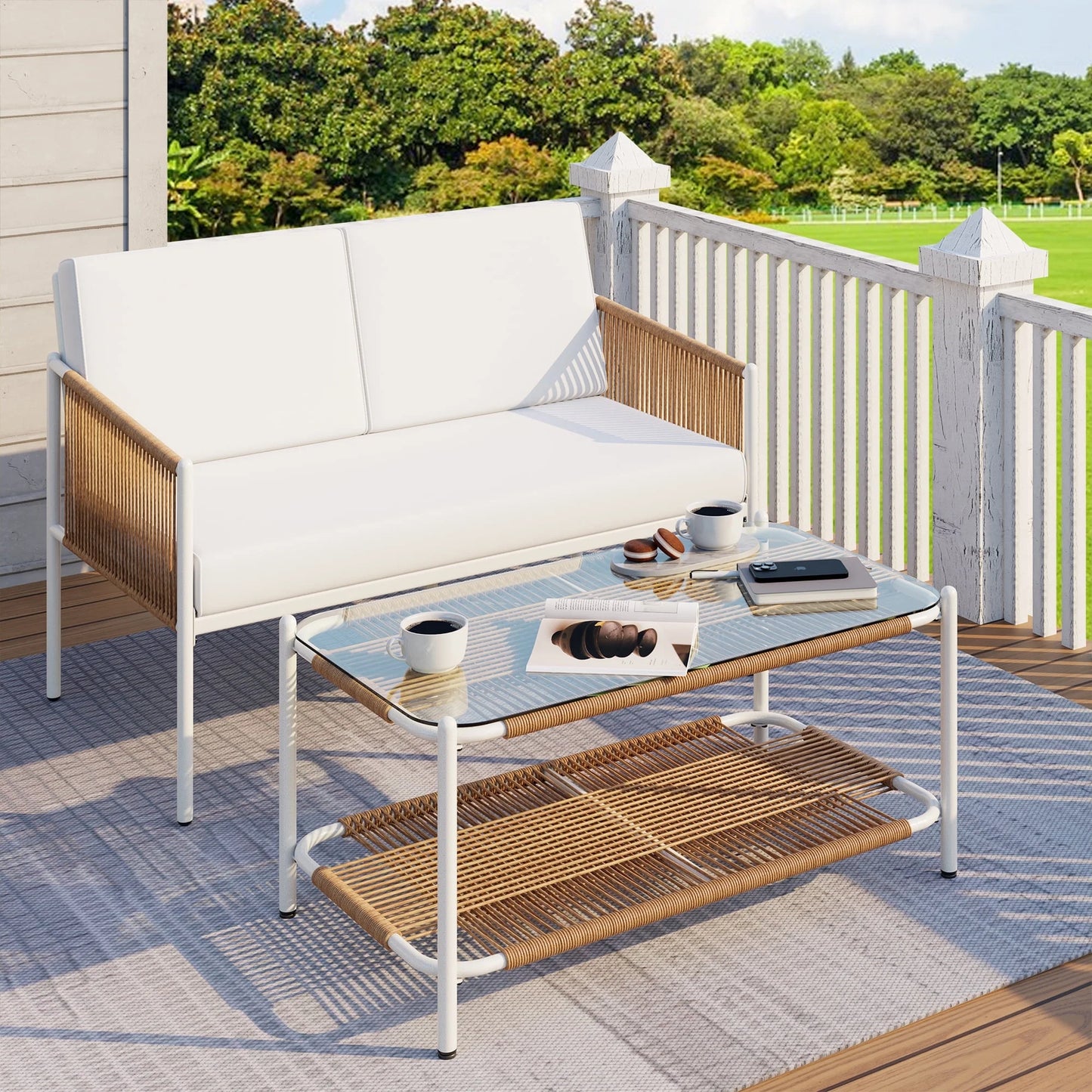 Walsunny Patio Furniture 5 Pieces Outdoor Rattan Conversation Set