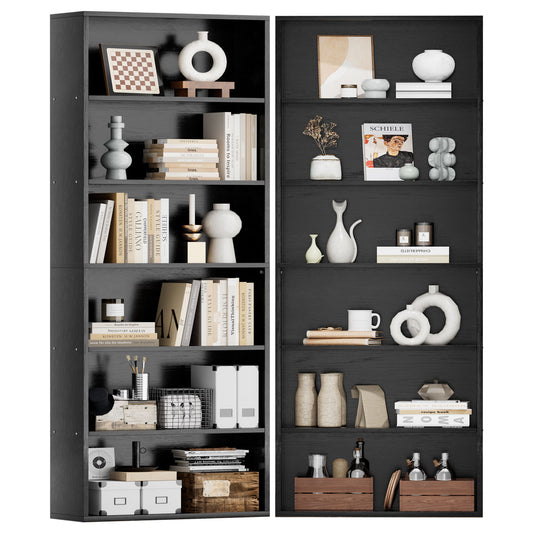 Walsunny 6 Tier Bookshelf Standard Wooden Bookcase Display Shelf with Storage Anti-tipping Device for Home Office Living Room