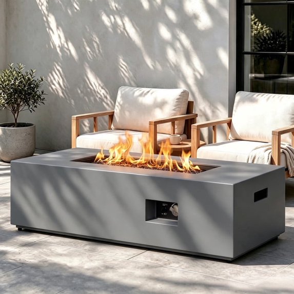 Walsunny 43" Propane Fire Pit Table 50,000 BTU Outdoor Gas Fire Table , Rectangular Patio Fire Pit Table with Hidden Tank Storage Waterproof Cover, Outdoor Coffee Table with Lid,White Marble Patternray