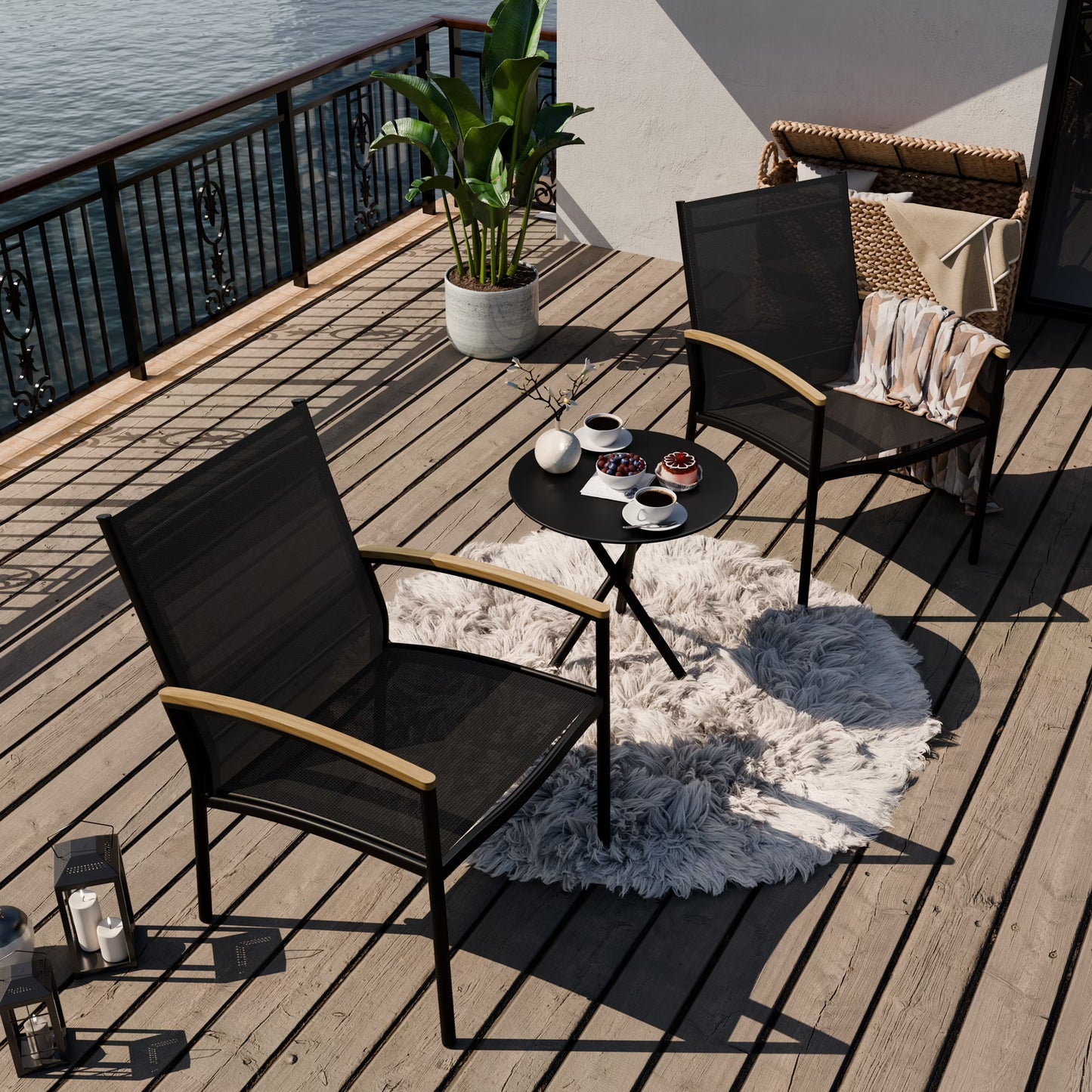Walsunny 3 Piece Outdoor Patio Furniture Set Textilene Patio Bistro Set with Coffee Table for Balcony Porch and Apartment Light Grey