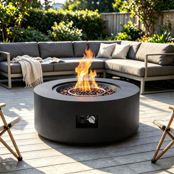 Walsunny 30"Rround Fire Pit with Tank,2 in 1 Propane Fire Pit Table,50,000 BTU, Adjustable Legs for Backyard, Garden,Pool,Balcony,Black