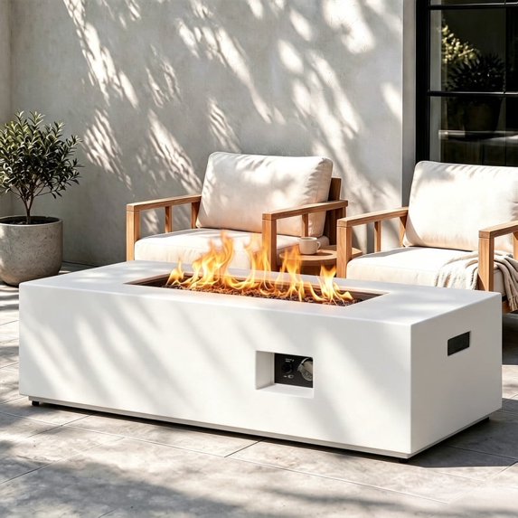 Walsunny 43" Propane Fire Pit Table 50,000 BTU Outdoor Gas Fire Table , Rectangular Patio Fire Pit Table with Hidden Tank Storage Waterproof Cover, Outdoor Coffee Table with Lid,White Marble Patternray