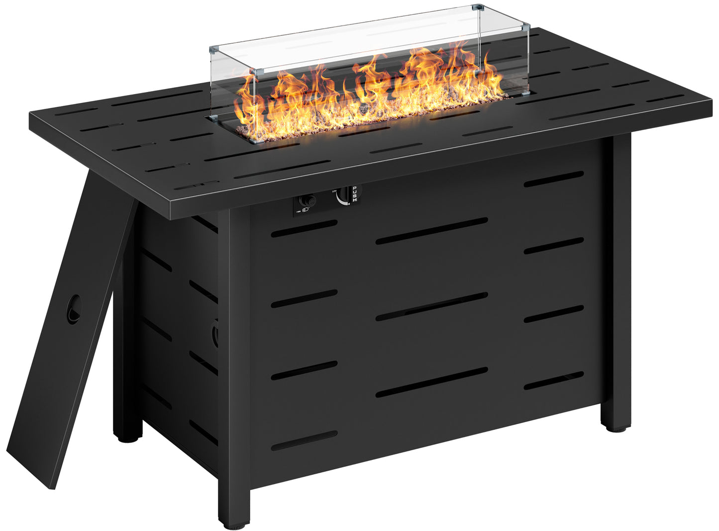 Walsunny 43 inch Gas Fire Pit Table 40,000 BTU Outdoor Rectangular Propane Fire pit Table with Glass Wind Guard and Waterproof Cover