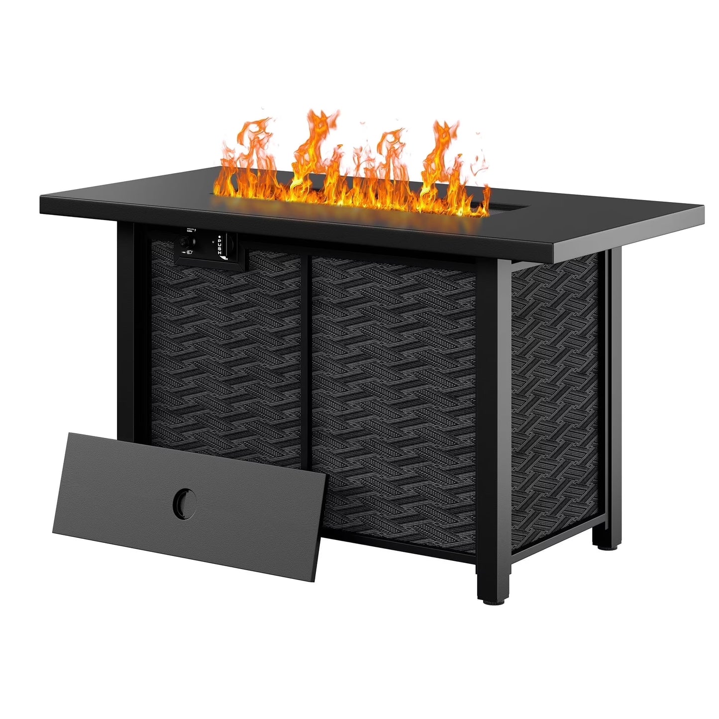Walsunny 28" Propane Fire Pit Table 50,000 BTU Steel Gas Fire Pit with Removable Lid & Waterproof Cover and Tables