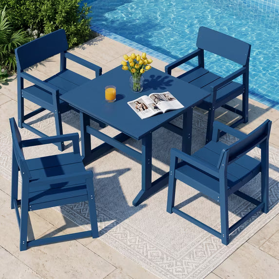 Walsunny 7-Piece Polywood Outdoor Dining Furniture,All-Weather HDPE Patio Furniture Set,Dining Table Set with Umbrella Hole,Blue