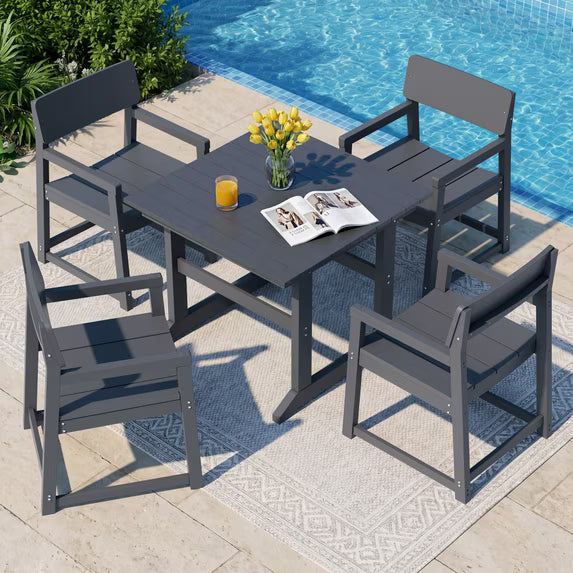 Walsunny 7-Piece Polywood Outdoor Dining Furniture,All-Weather HDPE Patio Furniture Set,Dining Table Set with Umbrella Hole,Blue