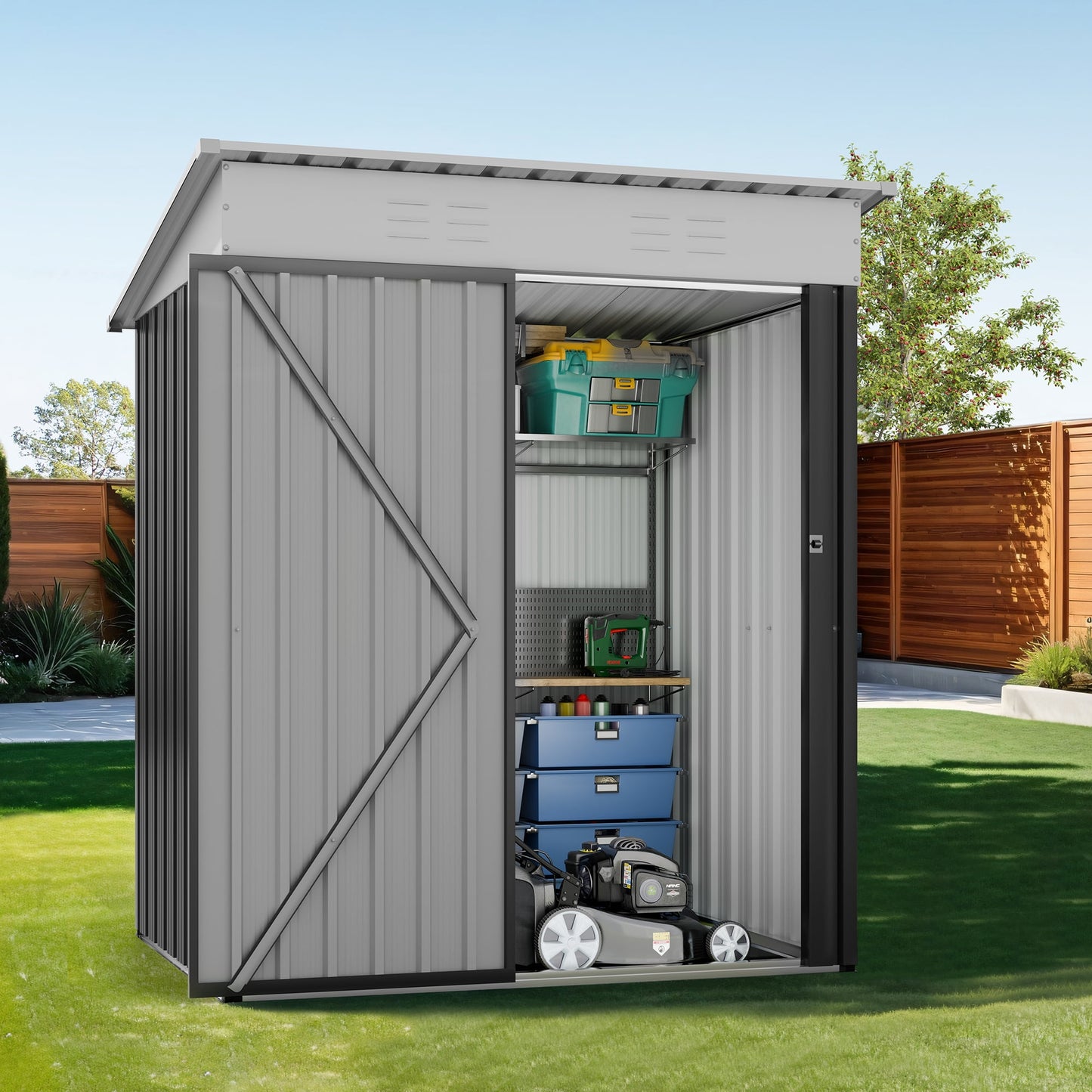 Walsunny Outdoor Steel Storage Shed, Metal Garden Shed