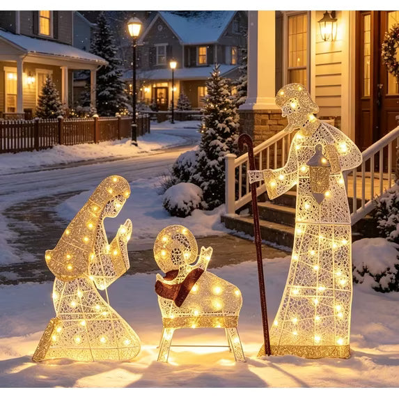 Walsunny 6FT Lighted Nativity Scene,2D Outdoor Christmas Yard Decor,240 LED
