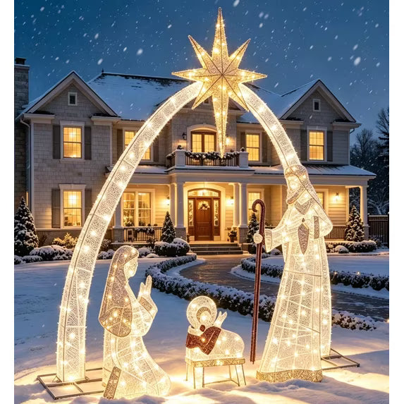 Walsunny 6FT Lighted Nativity Scene,2D Outdoor Christmas Yard Decor,240 LED