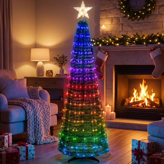 Walsunny 6FT Pop-Up Christmas Tree;Pre-Lit Christmas Tree with Bluetooth Connection and App Control for Indoor Holiday Decor,Outdoor Yard Decor