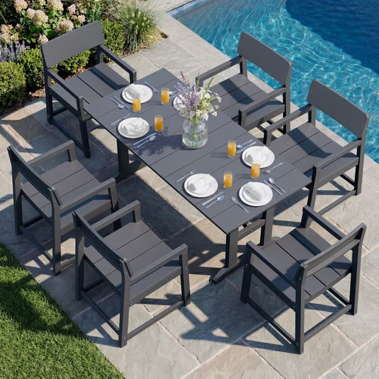 Walsunny 7-Piece Polywood Outdoor Dining Furniture,All-Weather HDPE Patio Furniture Set,Dining Table Set with Umbrella Hole,Blue