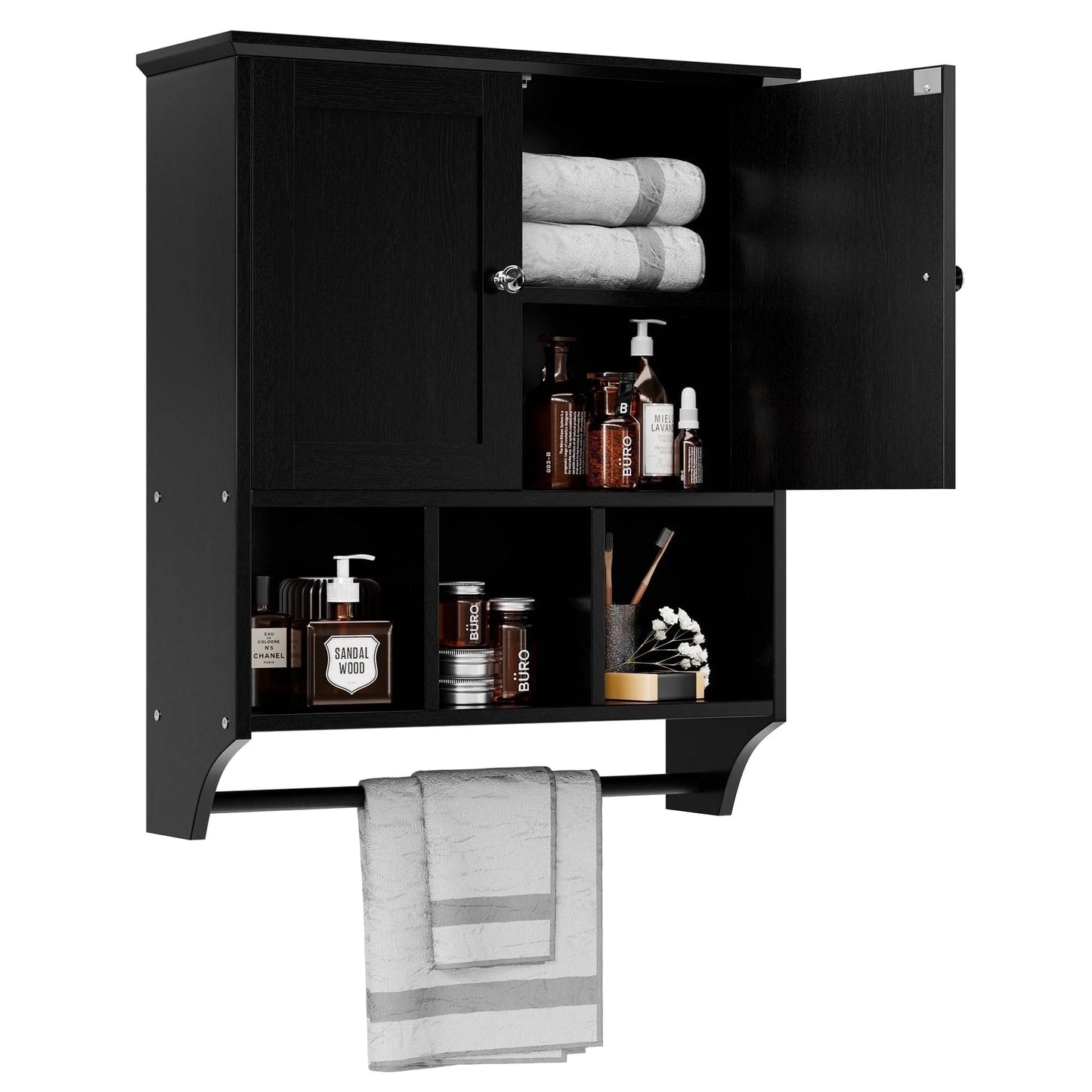 Walsunny Bathroom Medicine Cabinet, Wall Storage Cabinet, Steel Pipe Rack for Hanging Towels and Kitchen Utensils, Suitable for Storing Cosmetics