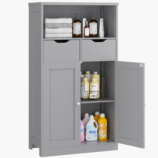 Walsunny Bathroom Storage Cabinet, Freestanding Pantry Cabinet with 2 Drawers and Adjustable Shelves, Wooden Floor Storage Organizer for Bathroom, Living Room, Kitchen, Entryway, Farmhouse