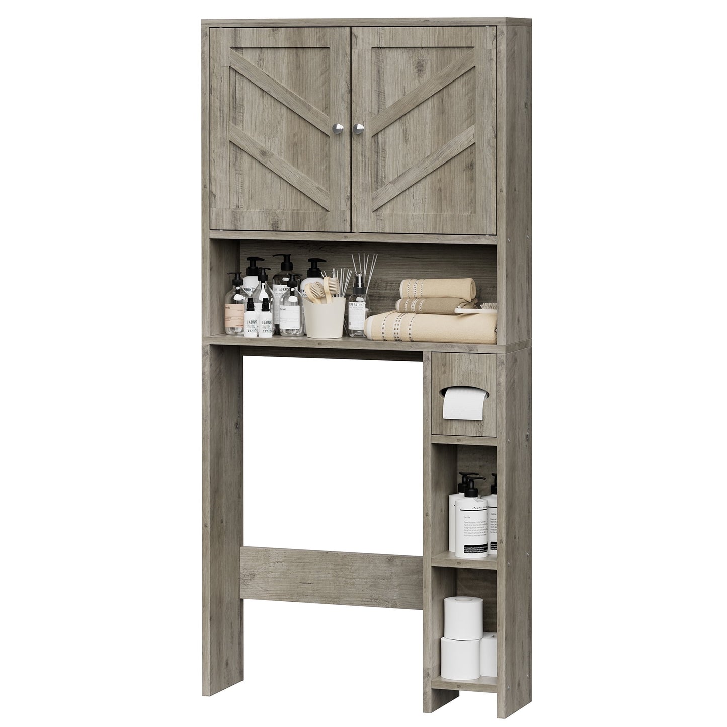 Walsunny Bathroom Storage Cabinet Over the Toilet Storage Organizers and Storage Barn Door Spacesaver Bathroom Gray
