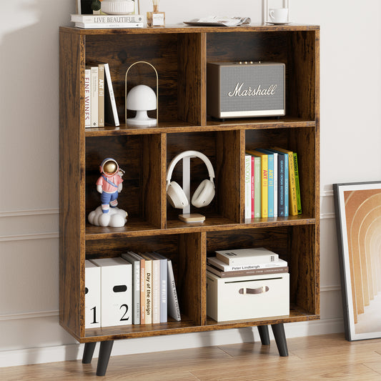 Walsunny Bookshelf,3 Tier Shelf with Legs,Wooden Storage Open Bookshelf,Multipurpose Display Storage Cabinet for Living Room,Bedroom,Office,Brown