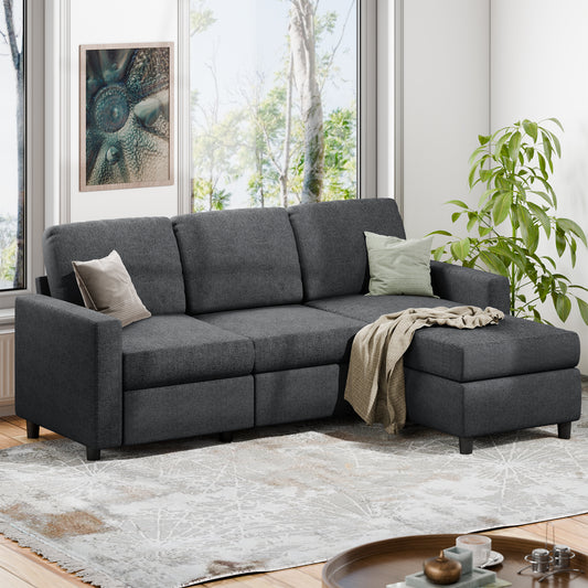 Walsunny Convertible Sectional Sofa Couch,Modern Linen Fabric L-Shaped Couch 3-Seat Sofa with Reversible Chaise for Small Space(Grayish Black)