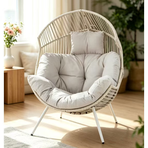 Walsunny Egg Chair Outdoor Patio Chair,Oversized Lounger Chair with Cushion Egg Basket Chair for Indoor Outside Balcony Backyard