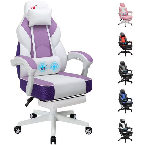 Walsunny Ergonomic Gaming Chair, Reclining Computer Gamer Chair with Footrest and Massage Lumbar, Swivel Racing Style Office Chair